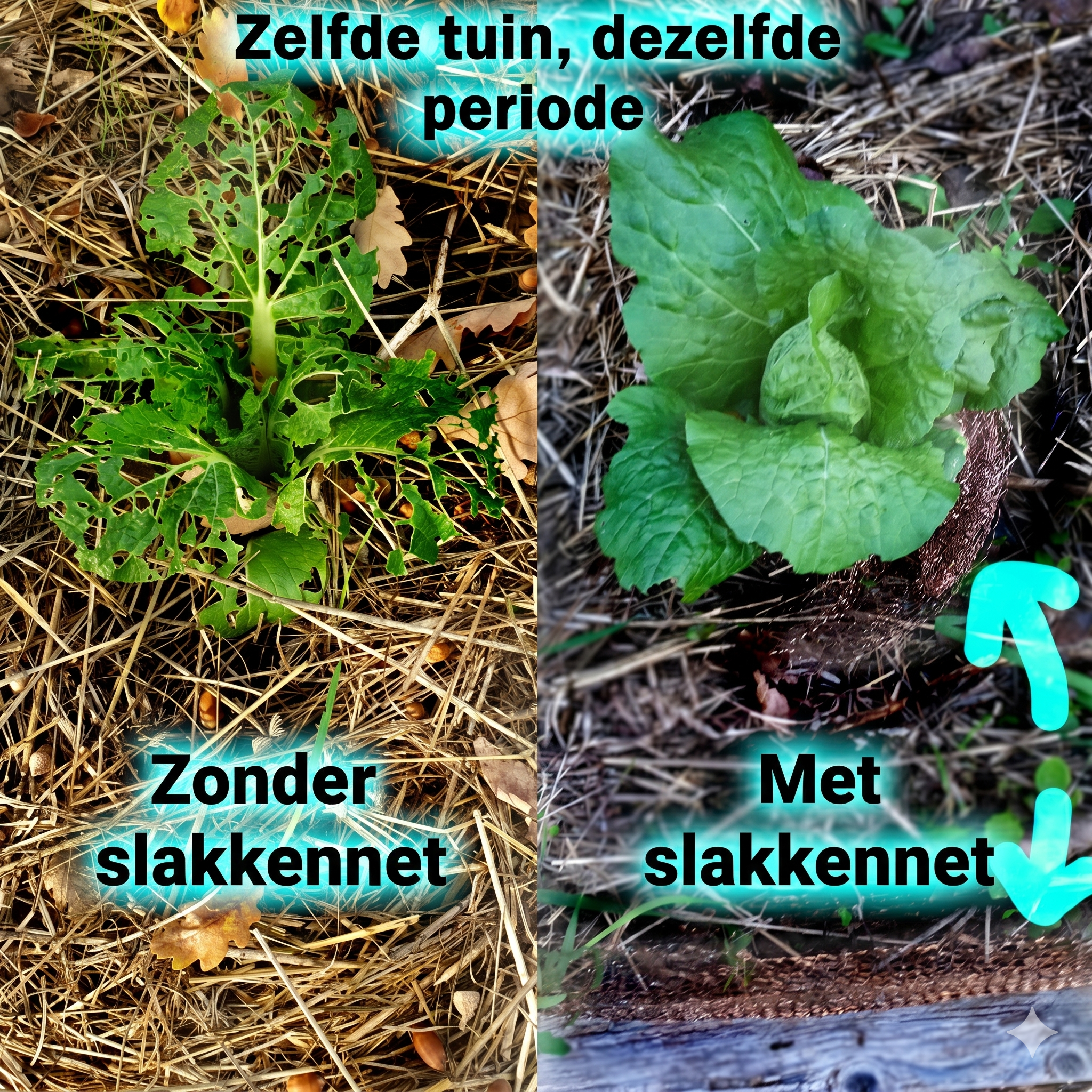 Voor / na: moestuin met en zonder het slakkengaas