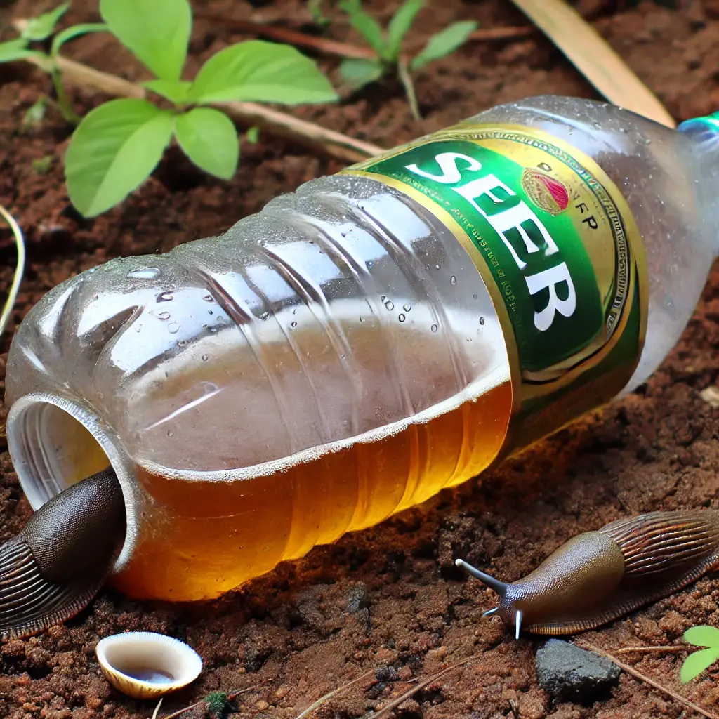zelfgemaakte slakkenval met een waterfles